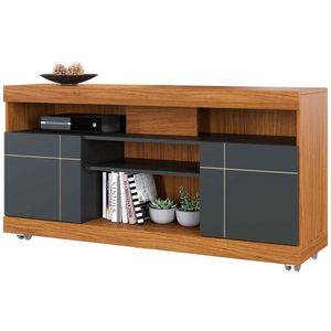 Rack Bancada Tayara 2 Portas 6 Pés 47 Polegadas Noce Milano - Preto Fosco