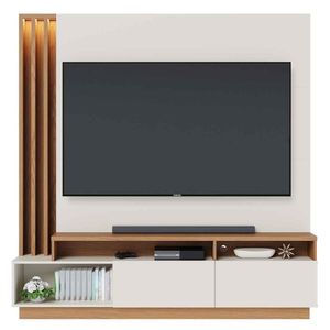 Painel Home Theater Itaumá 2 Portas Basculante 75 Polegadas Off White Matte - Freijó