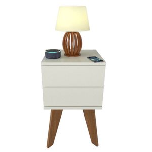 Mesa De Cabeceira 2 Gavetas 30 Cm Mdf Branco Com Pés