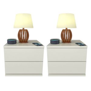 Kit 2 Mesas De Cabeceira 2 Gavetas 30 Cm Mdf Branco