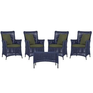 4 Poltronas E 1 Mesa Igapó Alumínio Preta Corda Náutica E13 Azul