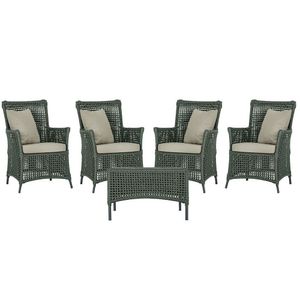 4 Poltronas E 1 Mesa Igapó Alumínio Preta Corda Náutica E7 Verde