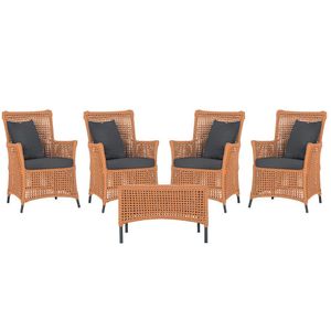 4 Poltronas E 1 Mesa Igapó Alumínio Preta Corda Náutica E11 Terra Cota