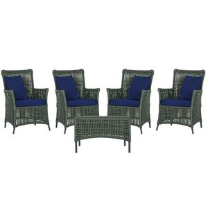 4 Poltronas E 1 Mesa Igapó Alumínio Preta Corda Náutica E10 Verde