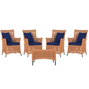 4 Poltronas E 1 Mesa Igapó Alumínio Preta Corda Náutica E10 Terra Cota