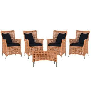 4 Poltronas E 1 Mesa Igapó Alumínio Fendi Corda Náutica E12 Terra Cota