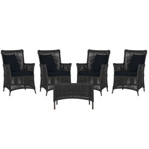 4 Poltronas E 1 Mesa Igapó Alumínio Marrom Corda Náutica E12 Preto