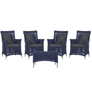 4 Poltronas E 1 Mesa Igapó Alumínio Fendi Corda Náutica E11 Azul