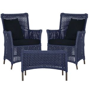 2 Poltronas E 1 Mesa Igapó Alumínio Marrom Corda Náutica E12 Azul