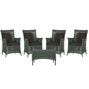 4 Poltronas E 1 Mesa Igapó Alumínio Preta Corda Náutica E9 Verde