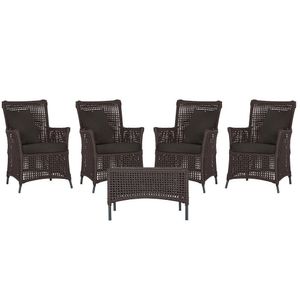 4 Poltronas E 1 Mesa Igapó Alumínio Preta Corda Náutica E9 Marrom