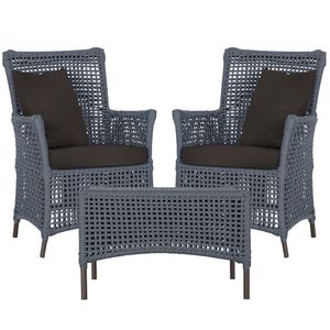 2 Poltronas E 1 Mesa Igapó Alumínio Marrom Corda Náutica E9 Prata