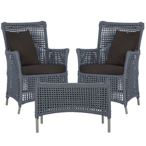 2 Poltronas E 1 Mesa Igapó Alumínio Fendi Corda Náutica E9 Prata