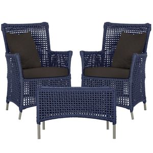 2 Poltronas E 1 Mesa Igapó Alumínio Fendi Corda Náutica E9 Azul