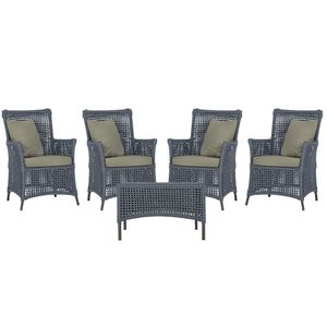 4 Poltronas E 1 Mesa Igapó Alumínio Marrom Corda Náutica E8 Prata