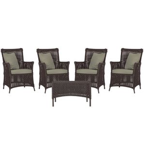 4 Poltronas E 1 Mesa Igapó Alumínio Marrom Corda Náutica E8 Marrom