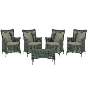 4 Poltronas E 1 Mesa Igapó Alumínio Fendi Corda Náutica E8 Verde