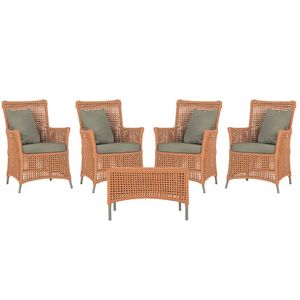 4 Poltronas E 1 Mesa Igapó Alumínio Fendi Corda Náutica E8 Terra Cota