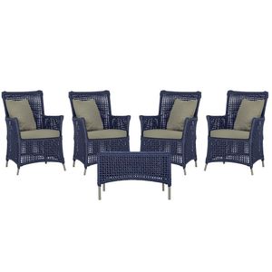 4 Poltronas E 1 Mesa Igapó Alumínio Fendi Corda Náutica E8 Azul
