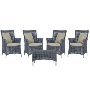 4 Poltronas E 1 Mesa Igapó Alumínio Fendi Corda Náutica E7 Prata
