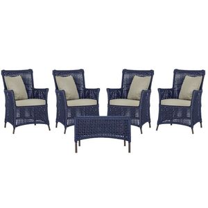 4 Poltronas E 1 Mesa Igapó Alumínio Marrom Corda Náutica E7 Azul