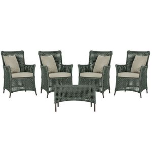 4 Poltronas E 1 Mesa Igapó Alumínio Marrom Corda Náutica E7 Verde