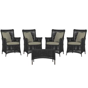 4 Poltronas E 1 Mesa Igapó Alumínio Marrom Corda Náutica E8 Preto