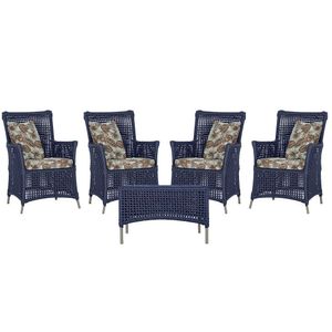 4 Poltronas E 1 Mesa Igapó Alumínio Fendi Corda Náutica E6 Azul