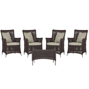 4 Poltronas E 1 Mesa Igapó Alumínio Fendi Corda Náutica E7 Marrom