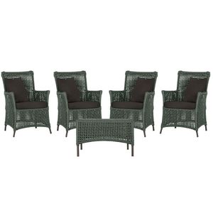 4 Poltronas E 1 Mesa Igapó Alumínio Marrom Corda Náutica E9 Verde