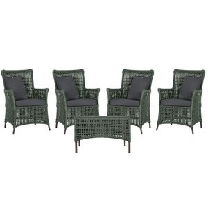 4 Poltronas E 1 Mesa Igapó Alumínio Marrom Corda Náutica E11 Verde