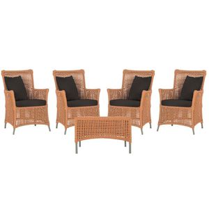 4 Poltronas E 1 Mesa Igapó Alumínio Fendi Corda Náutica E9 Terra Cota