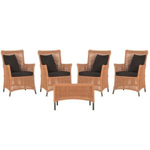 4 Poltronas E 1 Mesa Igapó Alumínio Marrom Corda Náutica E9 Terra Cota