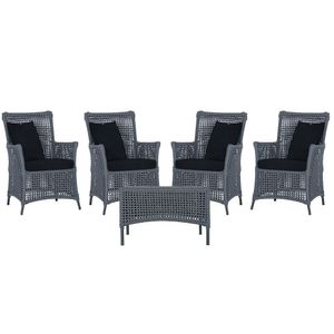 4 Poltronas E 1 Mesa Igapó Alumínio Preta Corda Náutica E12 Prata