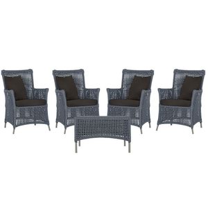 4 Poltronas E 1 Mesa Igapó Alumínio Fendi Corda Náutica E9 Prata