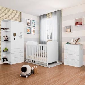 Berço Americano + Cômoda Infantil + Guarda-roupa Branco