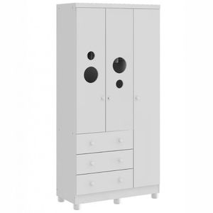 Guarda-roupa Infantil Duda Com 3 Portas 3 Gavetas Peroba Branco Brilho