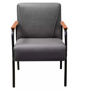 Poltrona Decorativa Para Recepção Jade Braço Metal Veludo Cinza Grafite