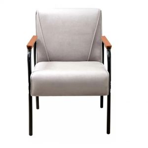 Poltrona Decorativa Para Recepção Jade Braço Metal Veludo Bege Claro