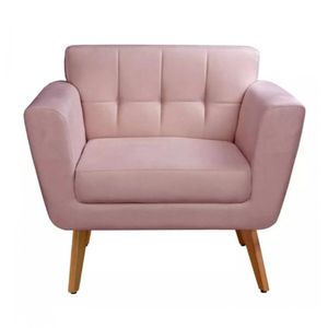 Poltrona Decorativa Bruna Sala Ou Recepção C- Pés Madeira Veludo Rose