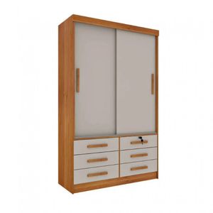 Guarda-roupa Solteiro 2 Portas 6 Gavetas Chicago Tcil Móveis Cinamomo - Off White