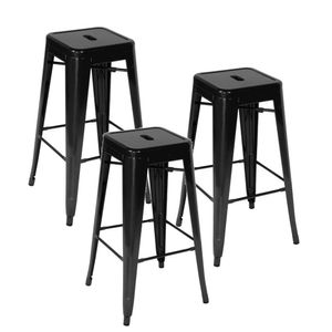 Kit C-3 Banqueta Tolix Iron Design Industrial 76 Cm Aço Cozinha Bar Bistrô Bancada Preta
