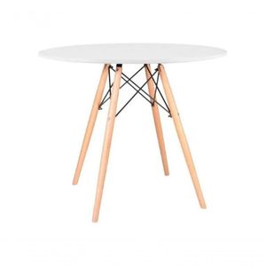Mesa Eames Eiffel Redondo Tampo De Madeira 110cm Branco