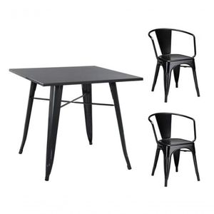 Conjunto Mesa Tolix 80 Cm + 2 Cadeiras Tolix Com Braço - Preto