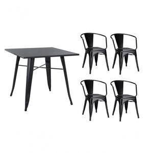 Conjunto Mesa Tolix 80 Cm + 4 Cadeiras Tolix Com Braço - Preto