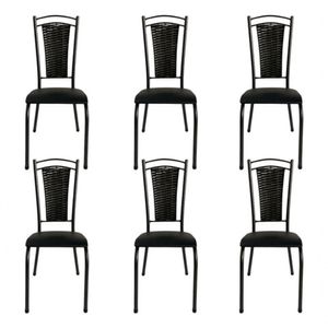 Kit 6 Cadeira De Cozinha Tubular Aço Estofada Encosto Junco