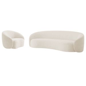 Kit Sofá 3 Lugares 200cm E Poltrona Orgânica Luxo Recepção Amore Bouclé Cor Bege