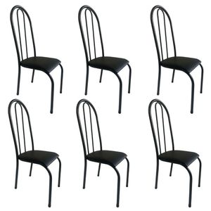 Kit 6 Cadeira Sala Jantar Aço Tubolar Cozinha Corino Junco Preto
