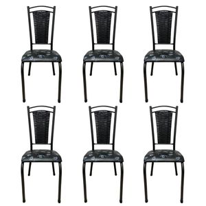 Kit 6 Cadeira De Cozinha Tubular Aço Estofada Encosto Junco Flor