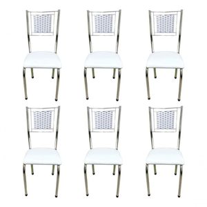 Kit 6 Cadeira Jantar Moderna Cromada Aço Junco Cozinha Sala Branco Cromada